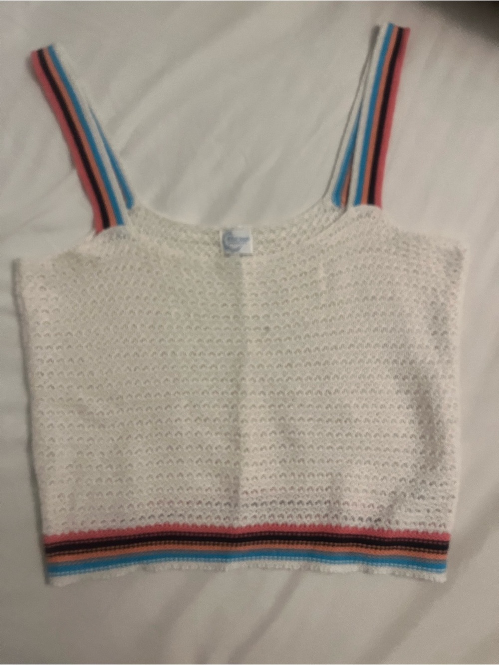 White Crochet Crop Tank with Rainbow Straps- Francesca’s